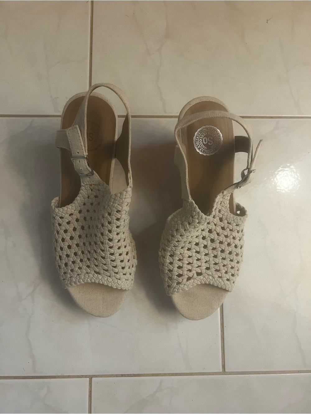 SO Women’s Cream Woven Slingback Open Toe Wedge Sandals
